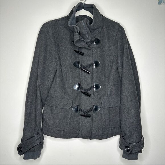 Full Tilt black wool poly pea‎ coat size Large - Picture 1 of 11